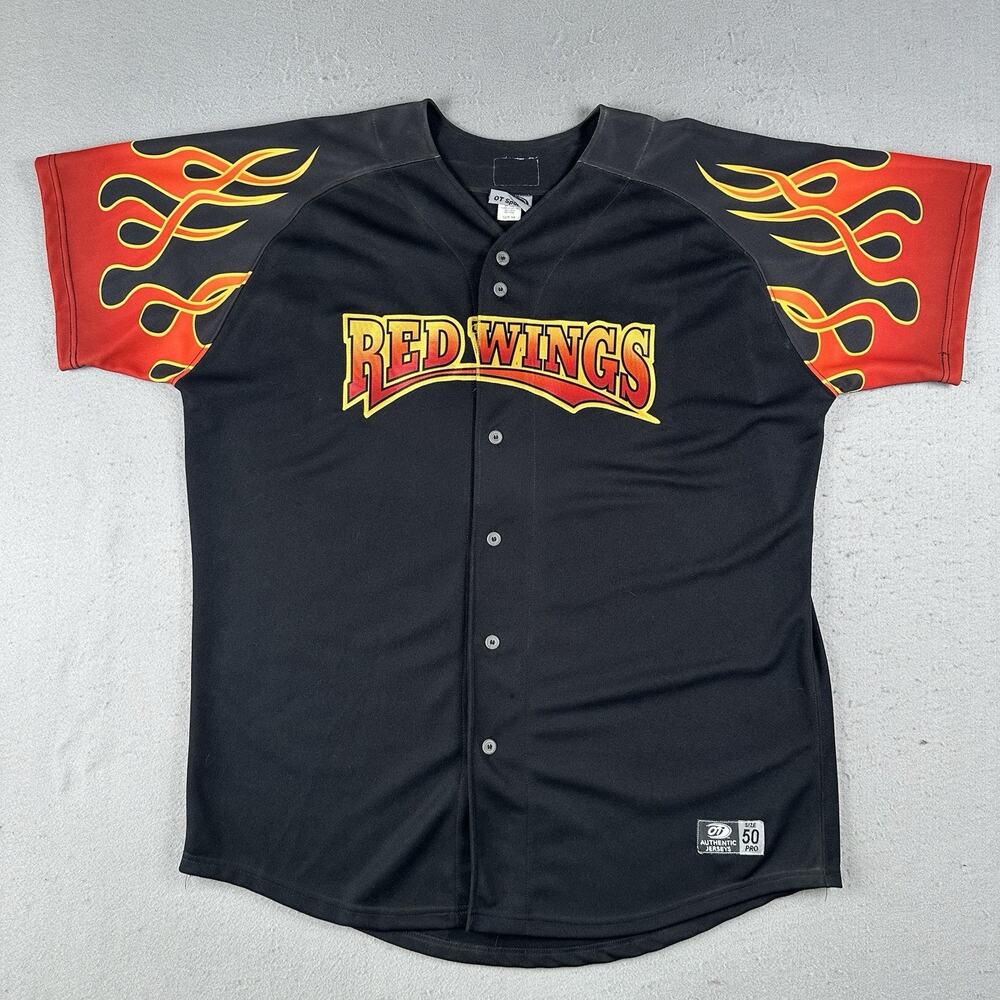 Vtg Rochester Red Wings Jersey Size 50 Flames Juan Morillo Signed Game Worn‎ #50